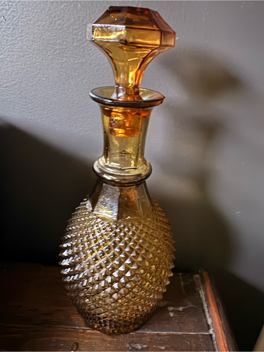 Vintage Amber Glass Textured Decanter with Stopper - Home Accents